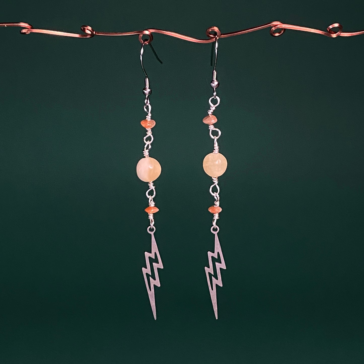 Honey Jade & Sunstone Lightning Earrings