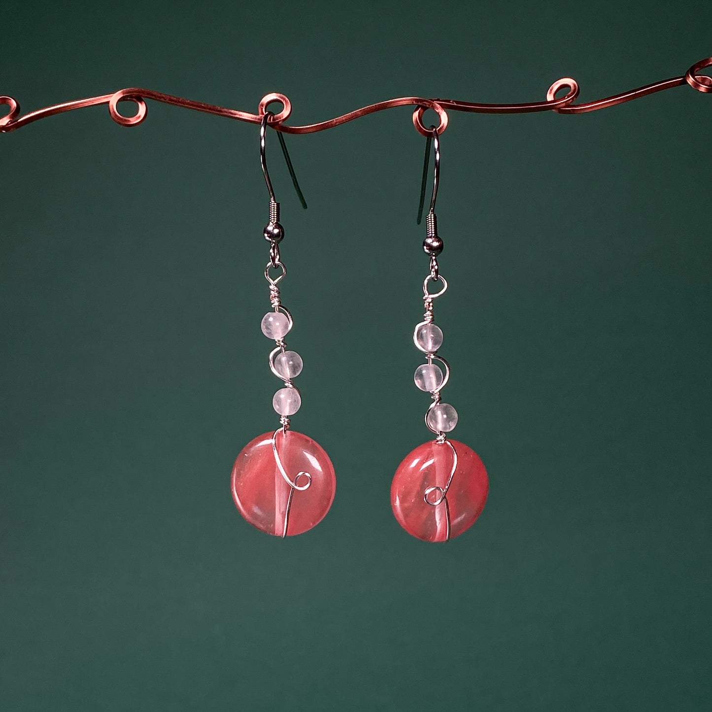 Cherry Quartz & Agate Earrings