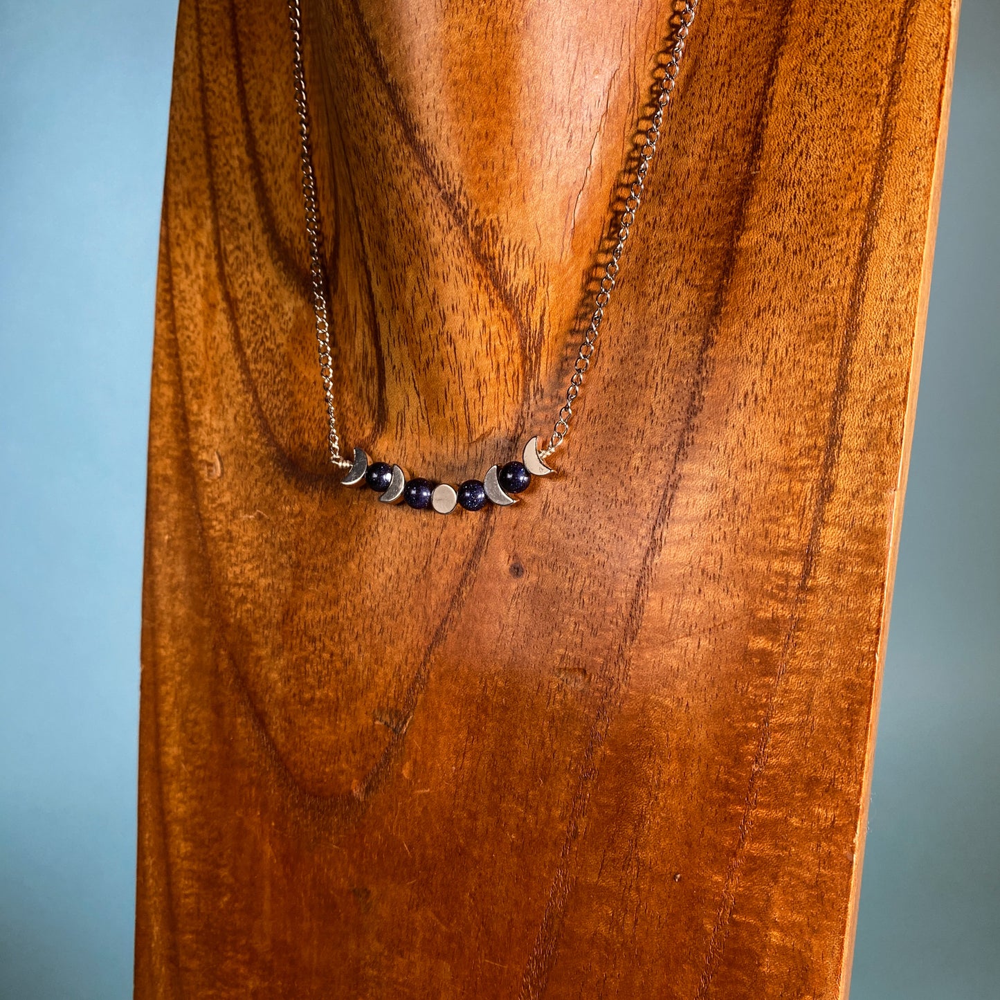 Blue Goldstone Moon Phases Necklace