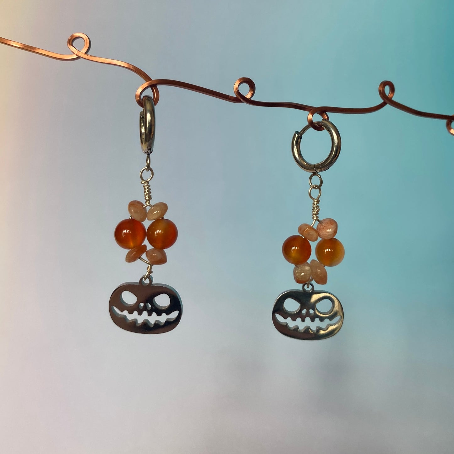 Carnelian & Sunstone Jack-o-Lantern Earrings