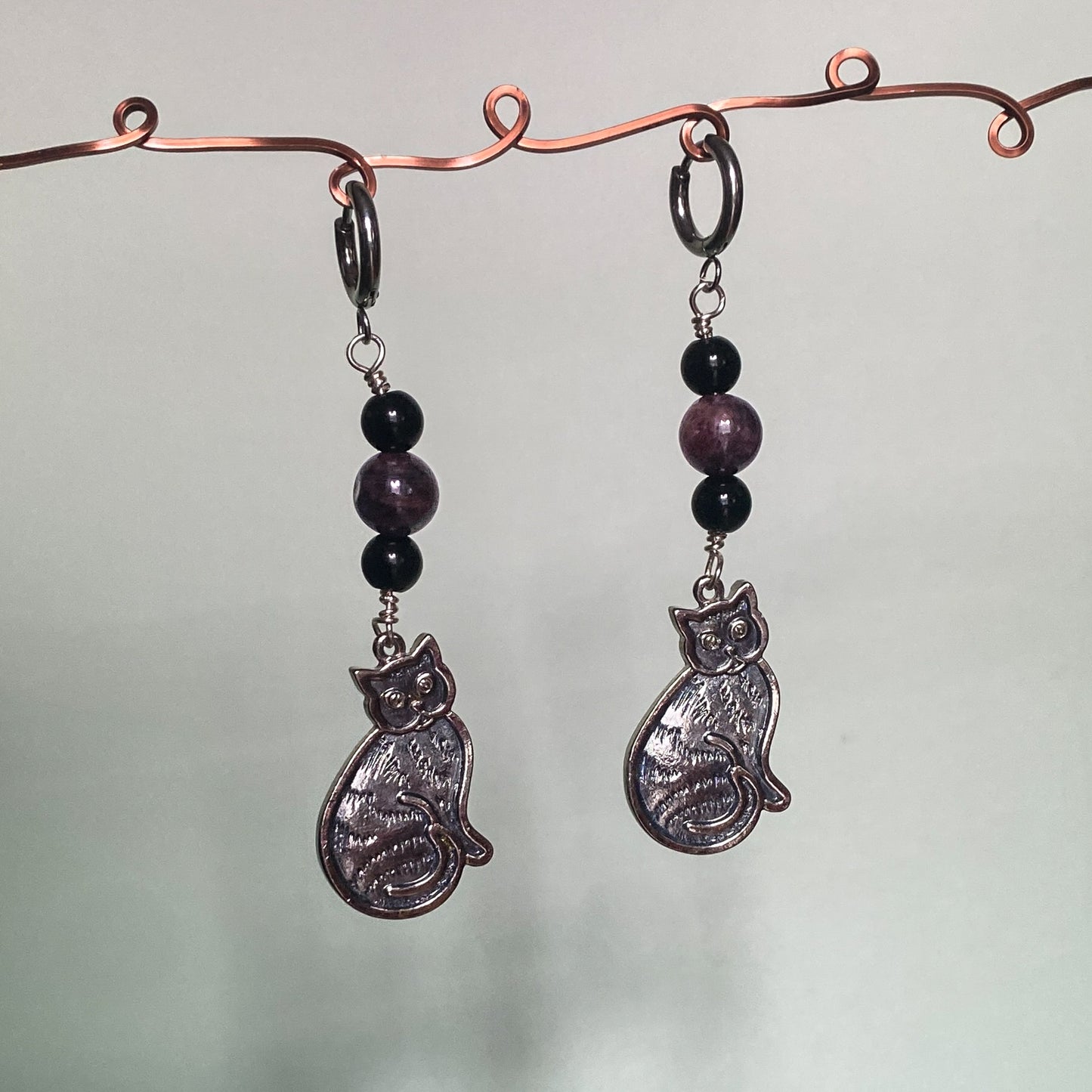 Garnet & Jasper Cat Earrings