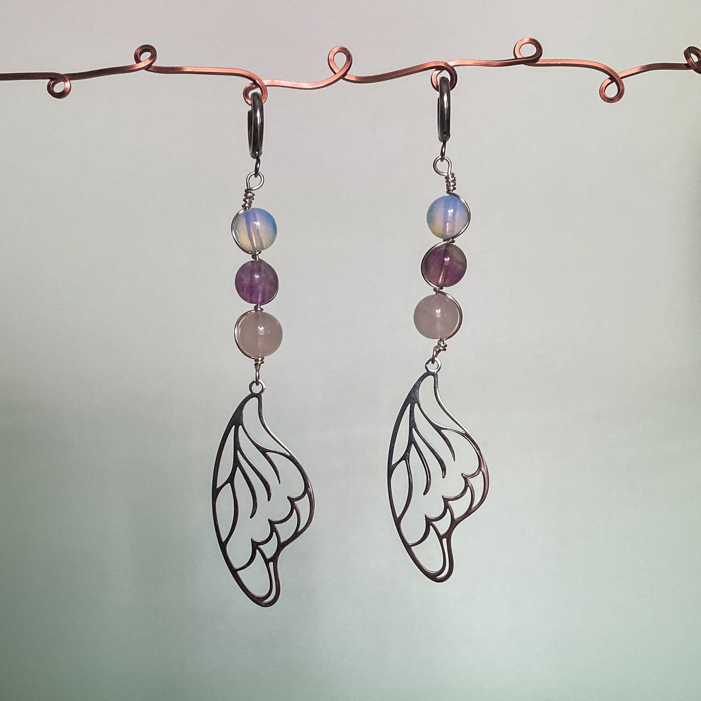 Opalite, Amethyst, & Rose Quartz Wing Earrings