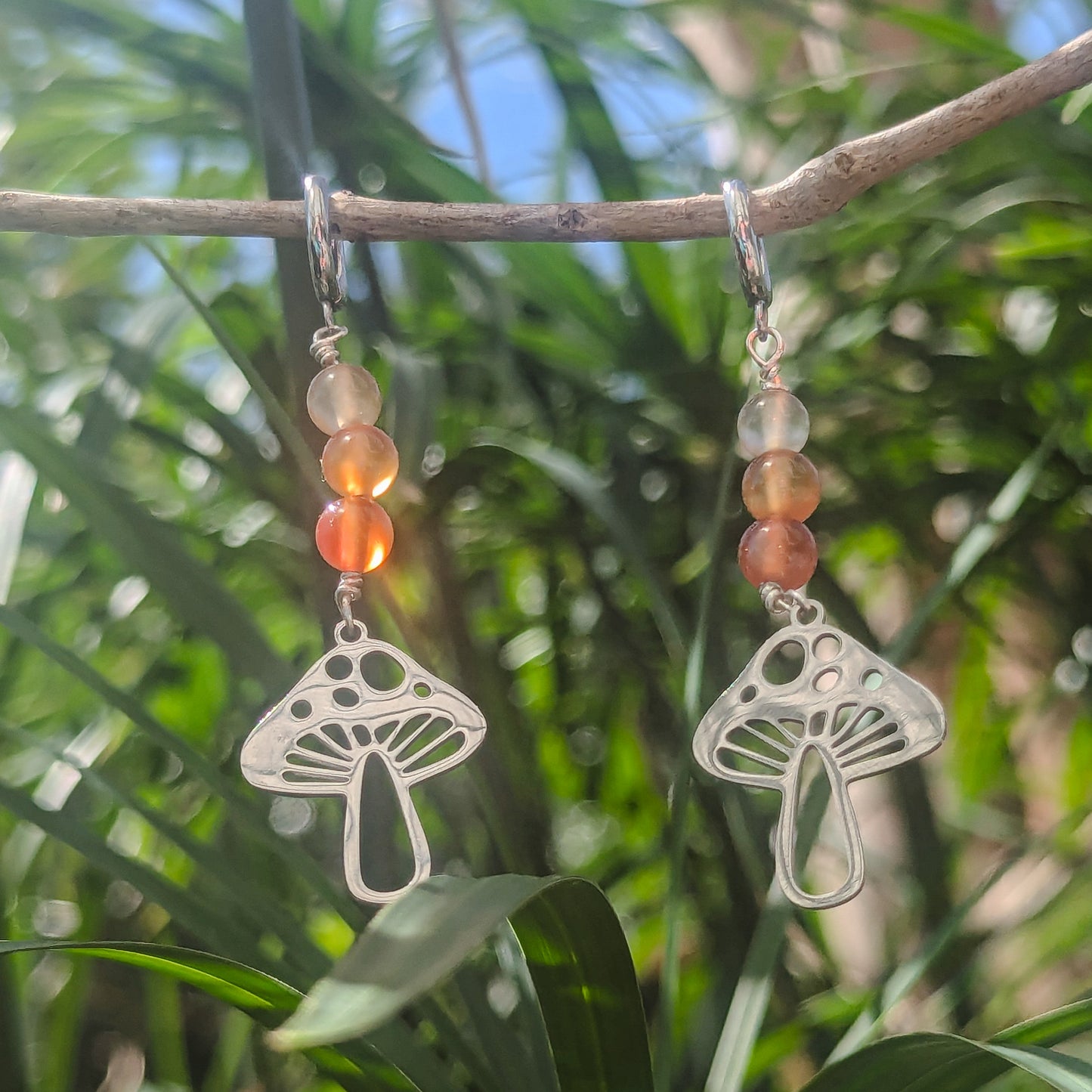 Tri-Tone Carnelian Shroom Earrings