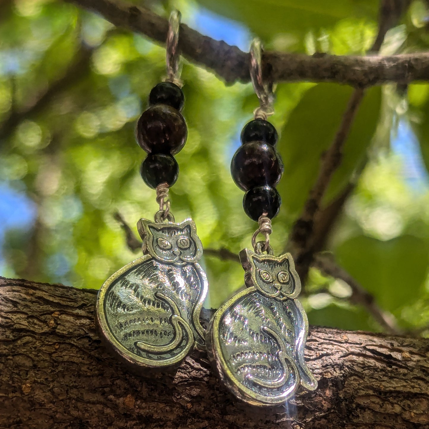 Garnet & Jasper Cat Earrings