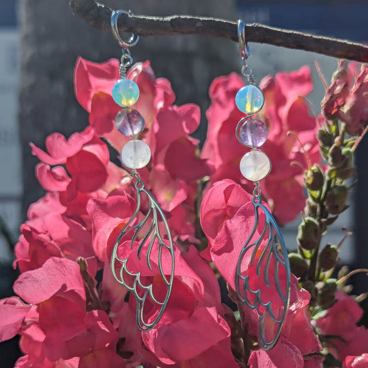 Opalite, Amethyst, & Rose Quartz Wing Earrings