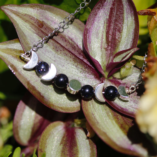 Blue Goldstone Moon Phases Necklace