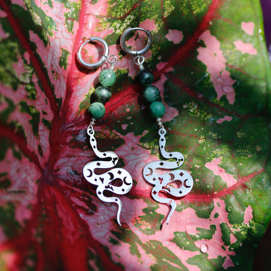 Ruby Zoisite Snake Earrings