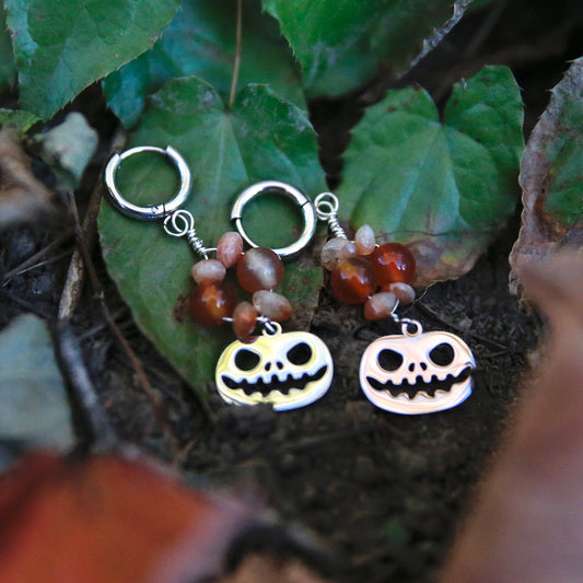 Carnelian & Sunstone Jack-o-Lantern Earrings