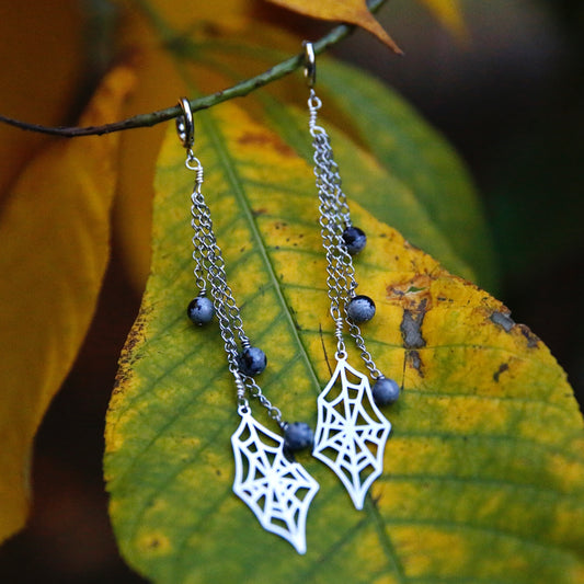 Snowflake Obsidian Spider Web Earrings