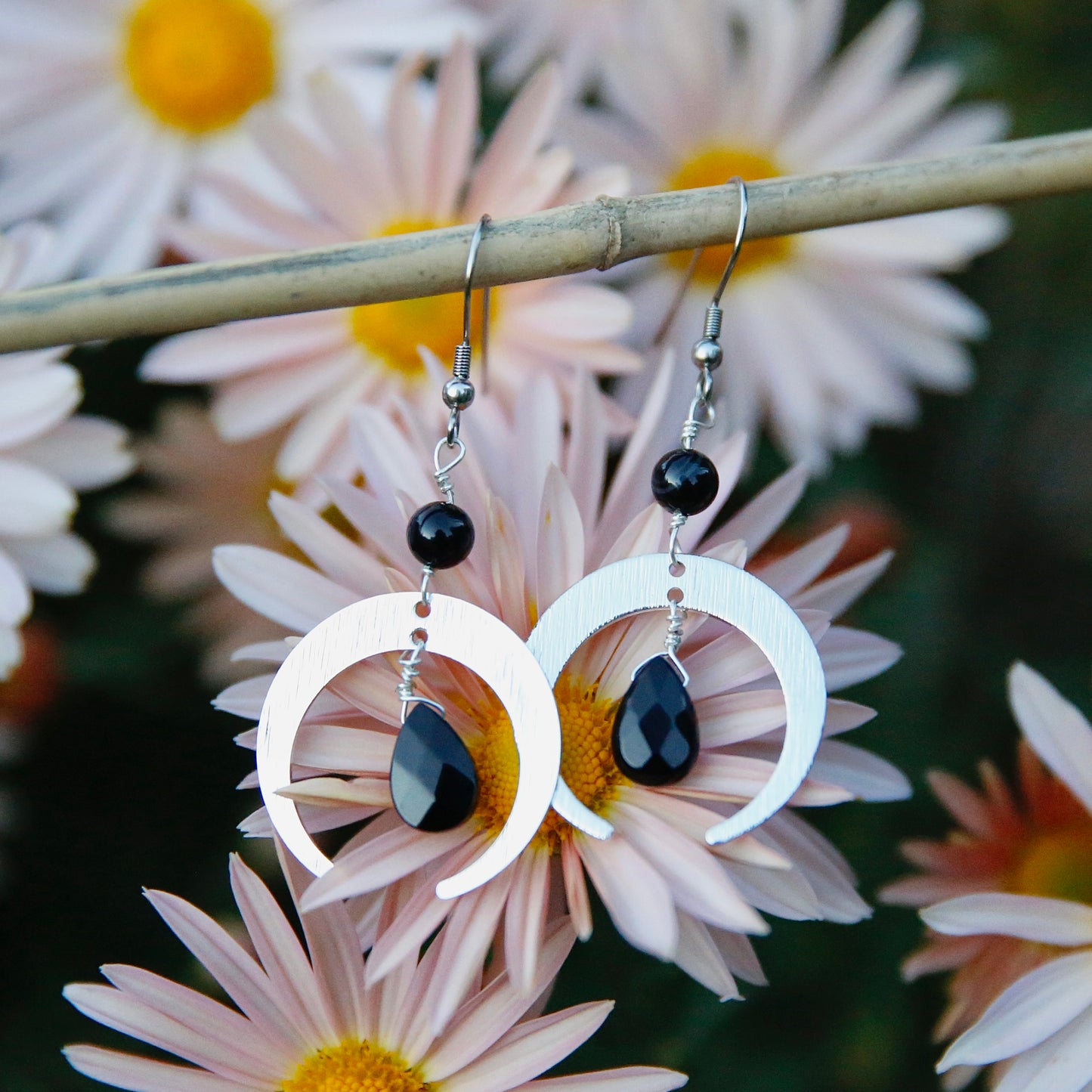 Onyx & Jasper Moon Earrings