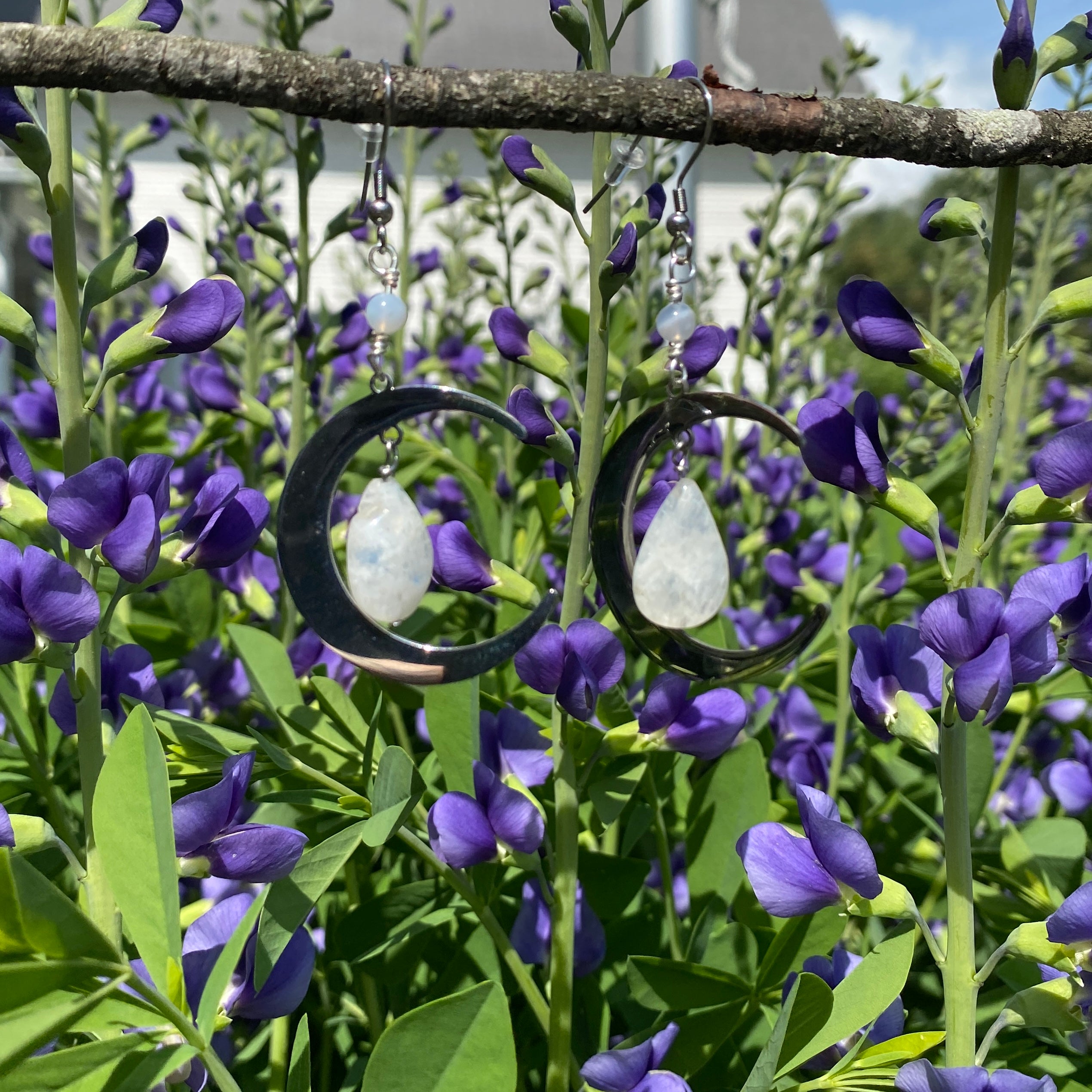 Moonstone Moon Earrings