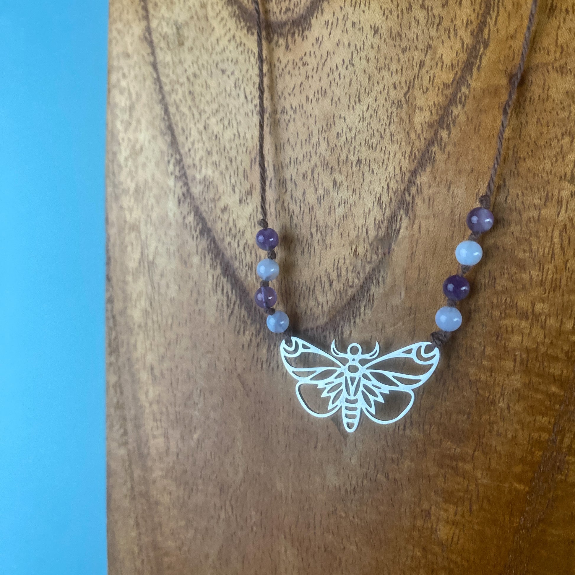 Blue Lace Agate & Amethyst Butterfly Necklace