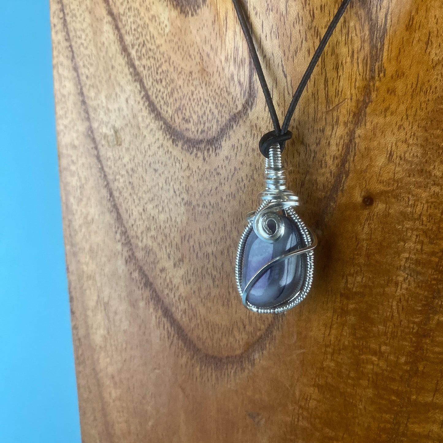 Purple Dyed Agate Wire Wrapped Pendant