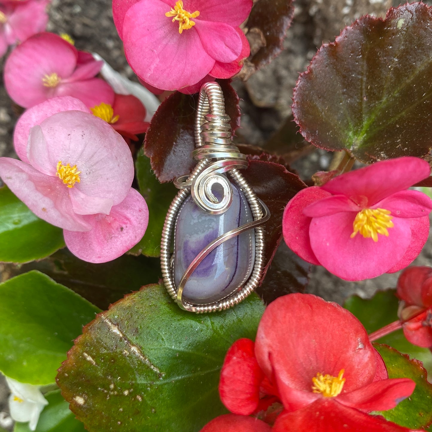 Purple Dyed Agate Wire Wrapped Pendant