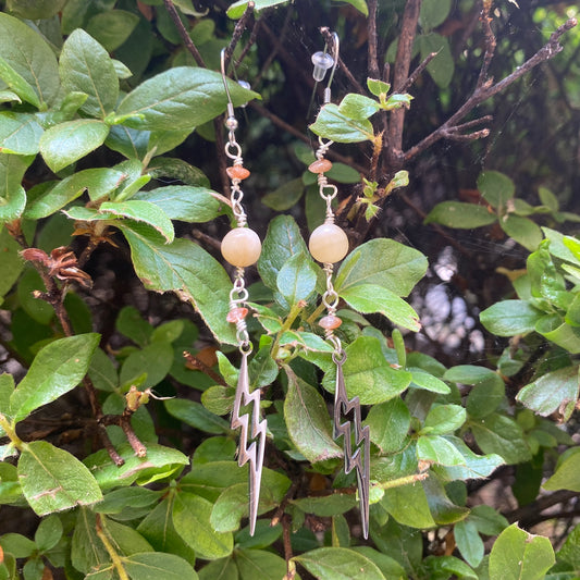 Honey Jade & Sunstone Lightning Earrings