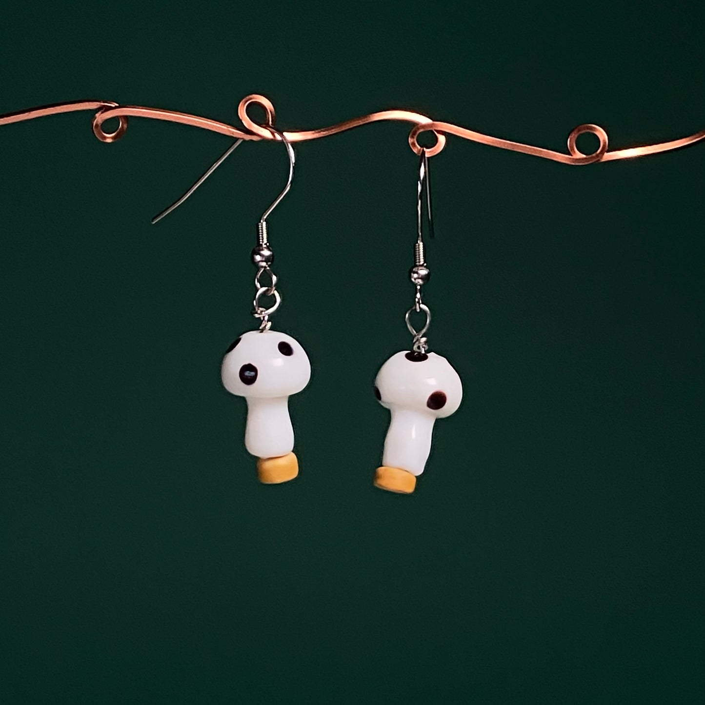 Glass Mushrooms & Wood Earrings