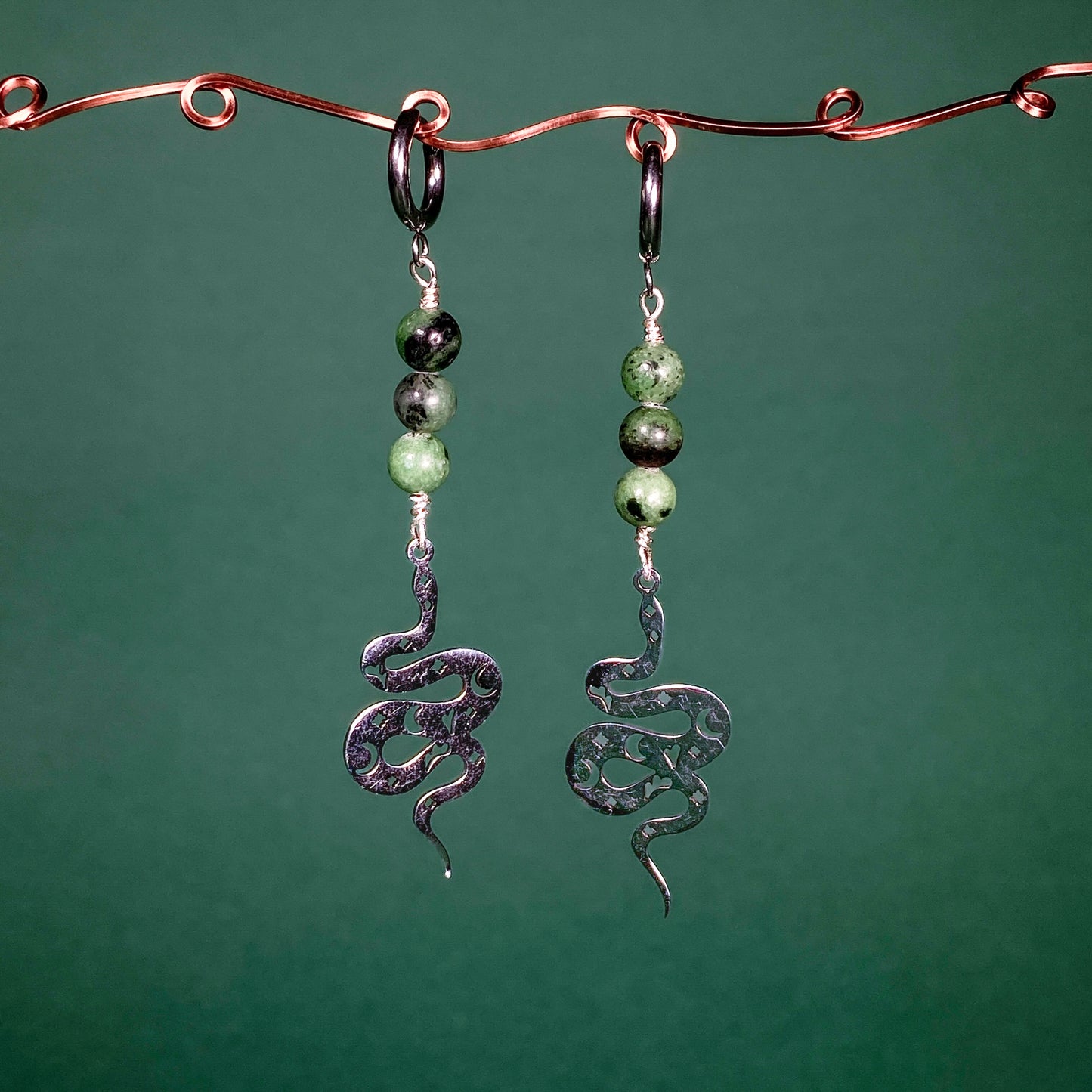 Ruby Zoisite Snake Earrings