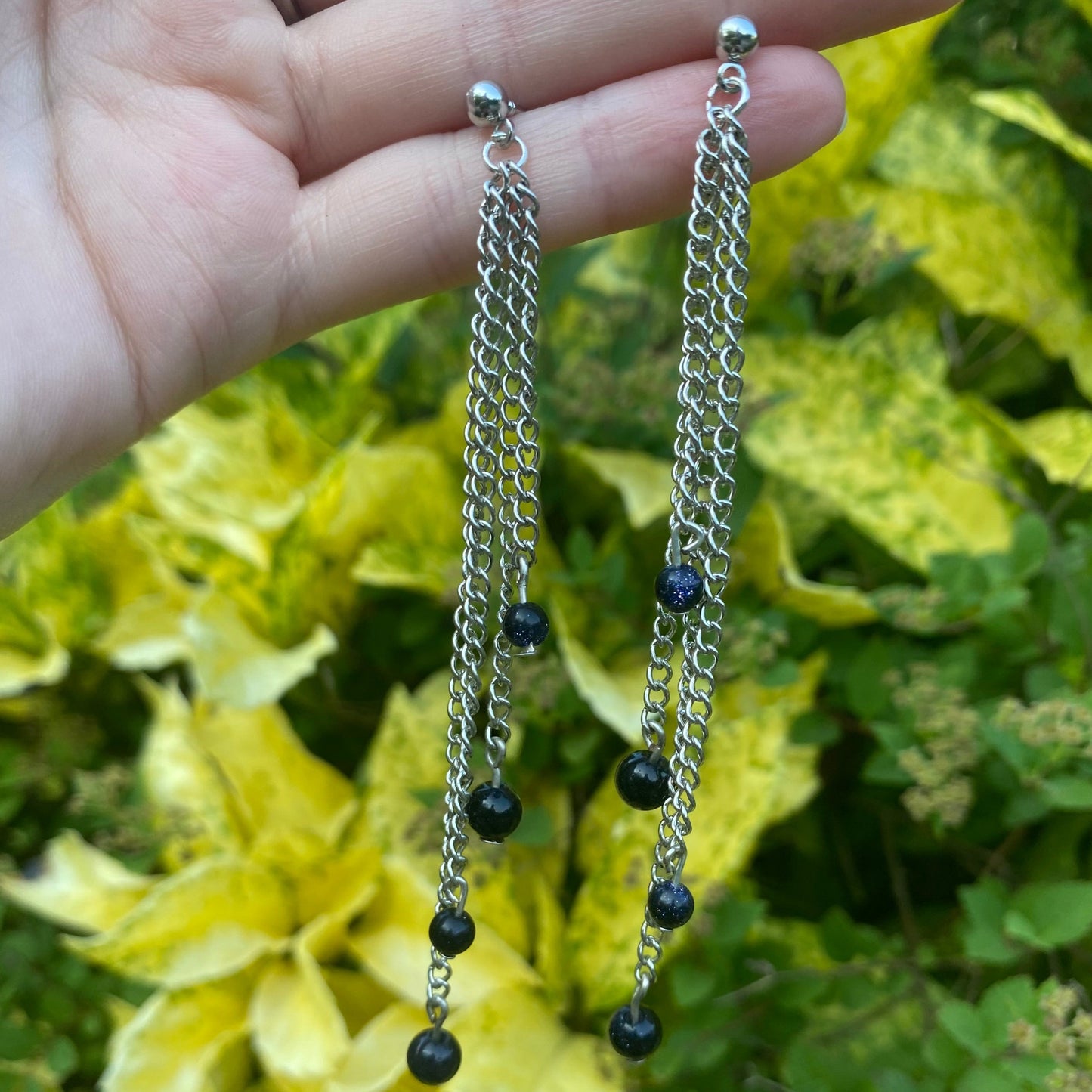 Blue Goldstone Chain Dangles