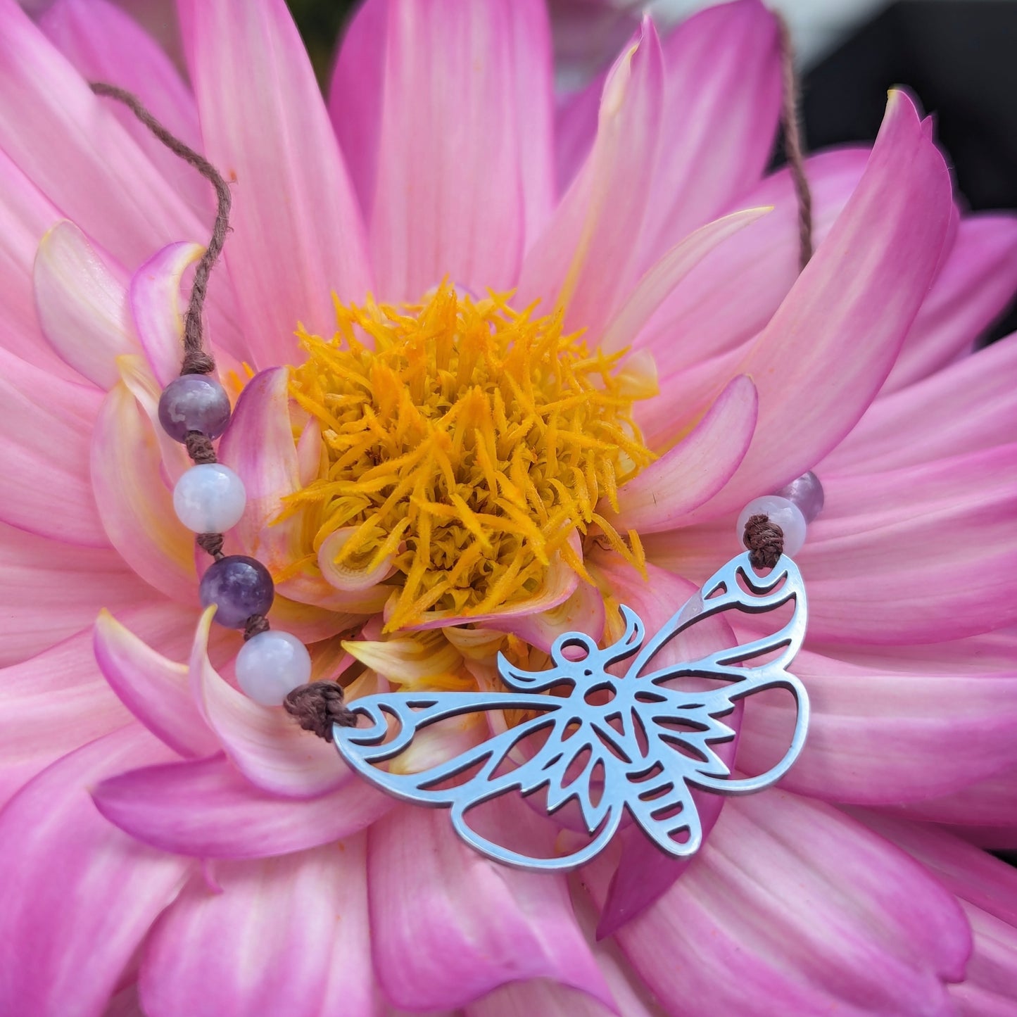 Blue Lace Agate & Amethyst Butterfly Necklace