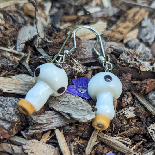 Glass Mushrooms & Wood Earrings